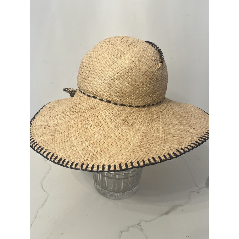 Lola Womens Straw Sun Hat S Semi Floppy Brim Trim Festival Beachy Resort Vtg - Picture 3 of 6